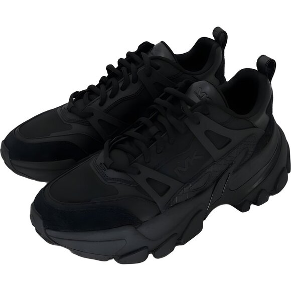 Michael Kors MK Logo Trainer Mixed-Media Black Sneakers Men's 10M - Picture 2 of 6